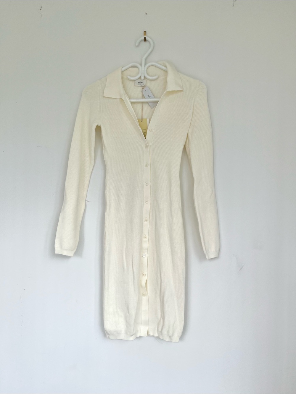 Aritzia Wilfred Cove Dress in Birch - Button-Front Long Sleeve Knit Dress